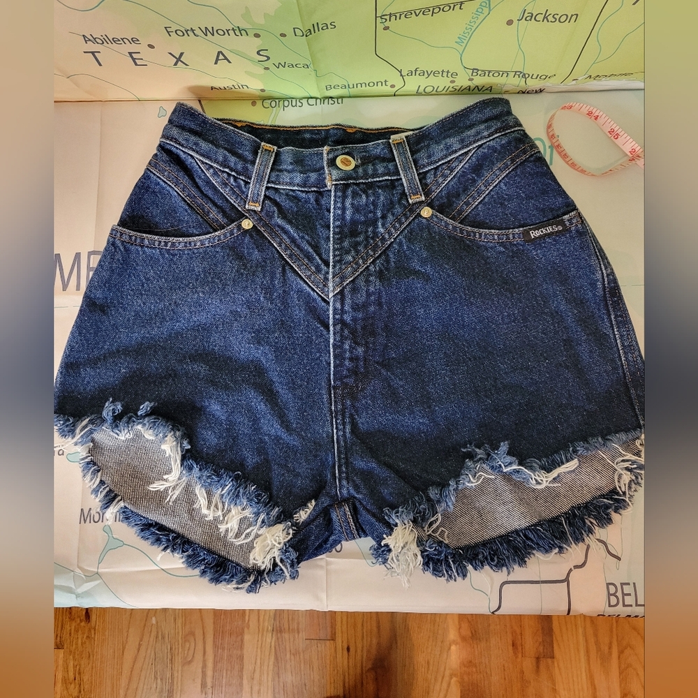 Rockies Dark Blue Jean Shorts with Frayed Hem